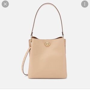 COACH Tan Peach Cream Charlie Bucket Leather Shoulder Bag